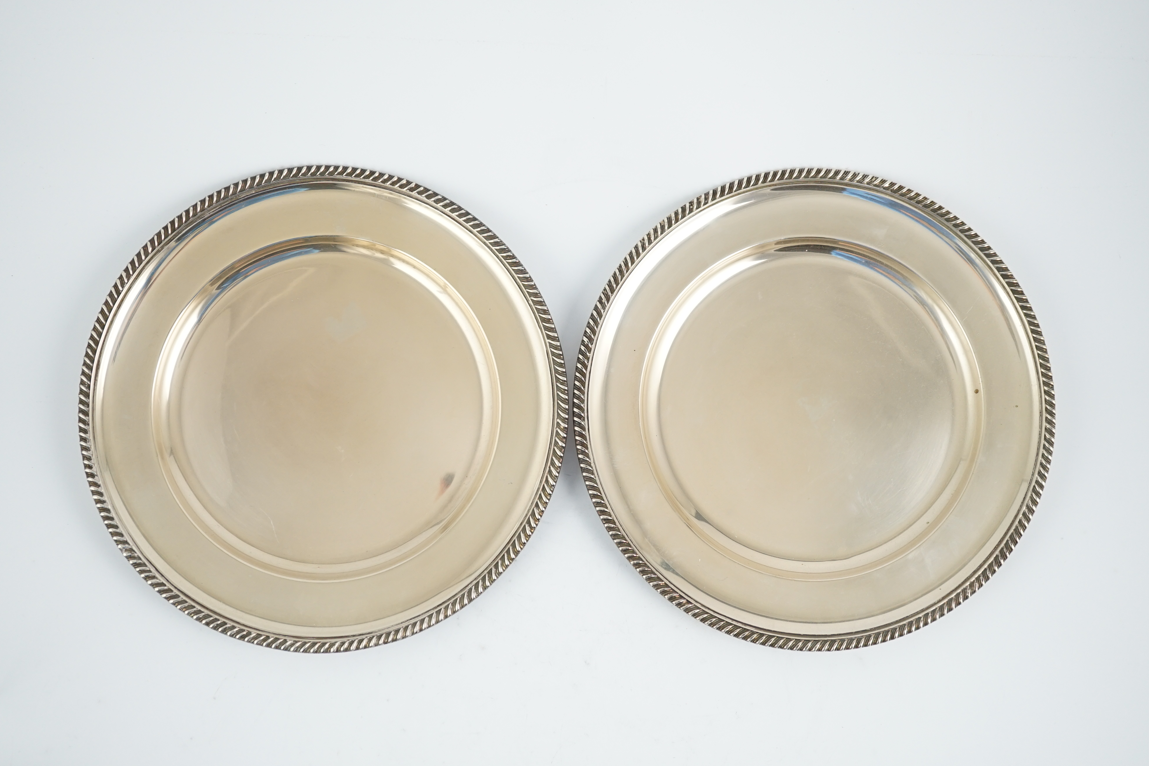 A pair of 1960's Danish 830 standard white metal dinner plates